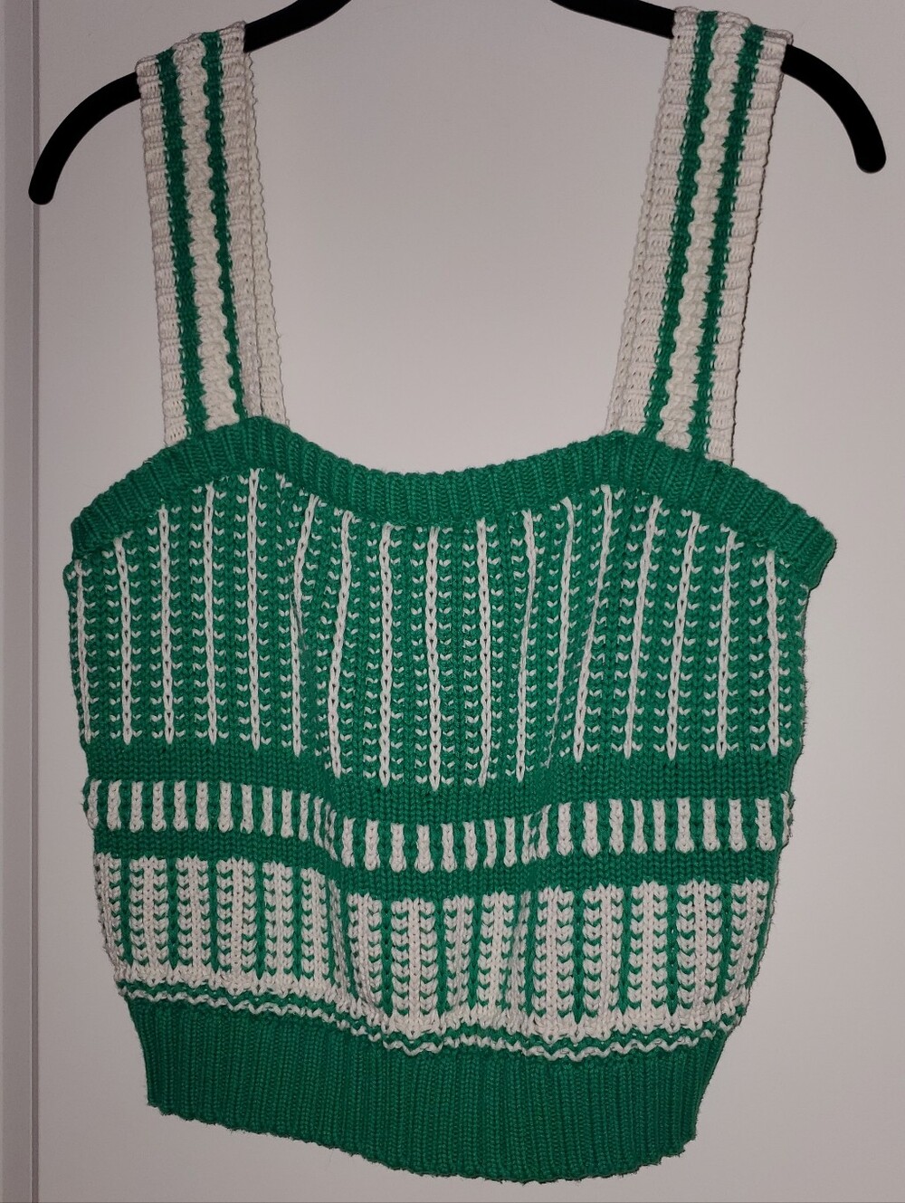 Lush XL Green and Cream Knit Crop Tank Top - Picture 2 of 5